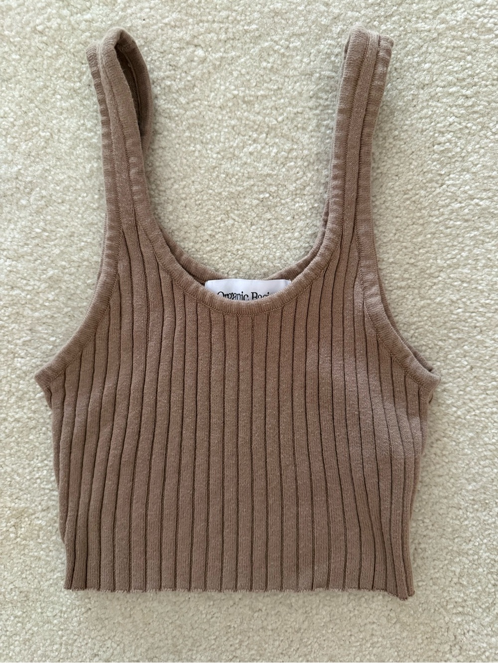 Organic Basics Ribbed Cropped Tank Top Brown Taupe Organic Cotton Sz S
